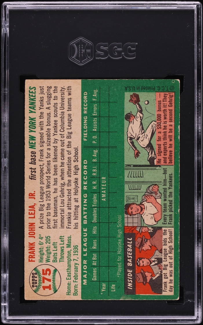 1954 Topps Frank Leja #175 SGC 3 VG - Photo 2
