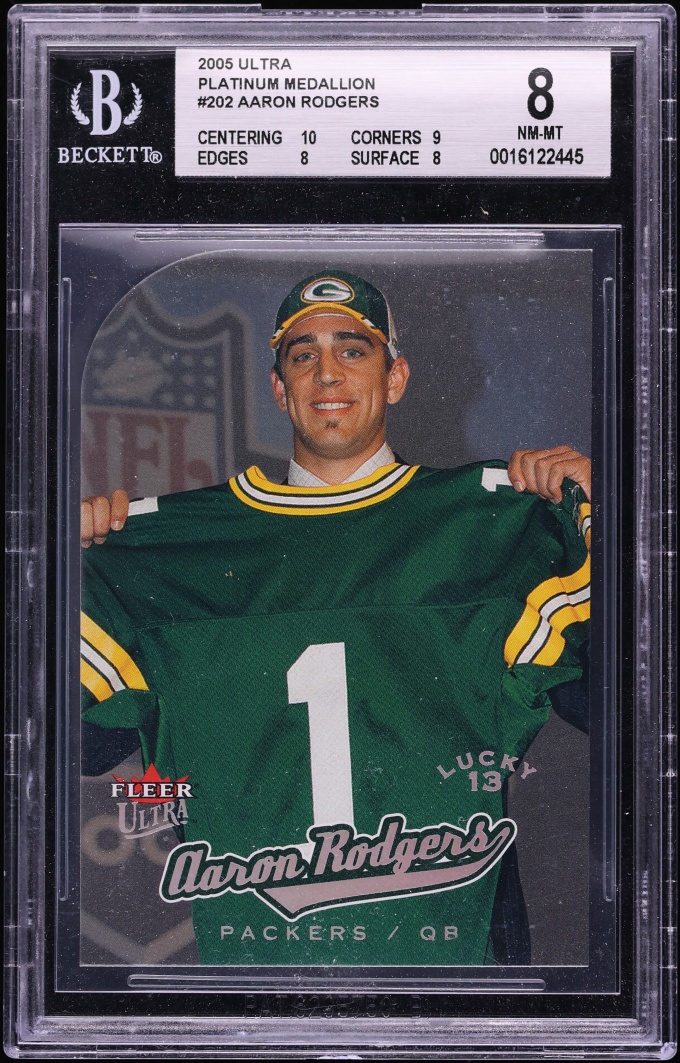 2005 Ultra Platinum Medallion Aaron Rodgers ROOKIE /13 #202 BGS 8 NM-MT - Photo 1