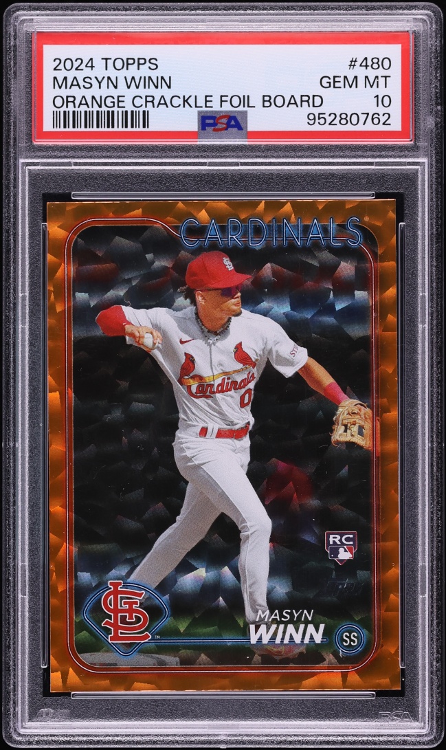 2024 Topps Orange Crackle Foil Board Masyn Winn ROOKIE /299 #480 PSA 10 GEM MINT - Photo 1