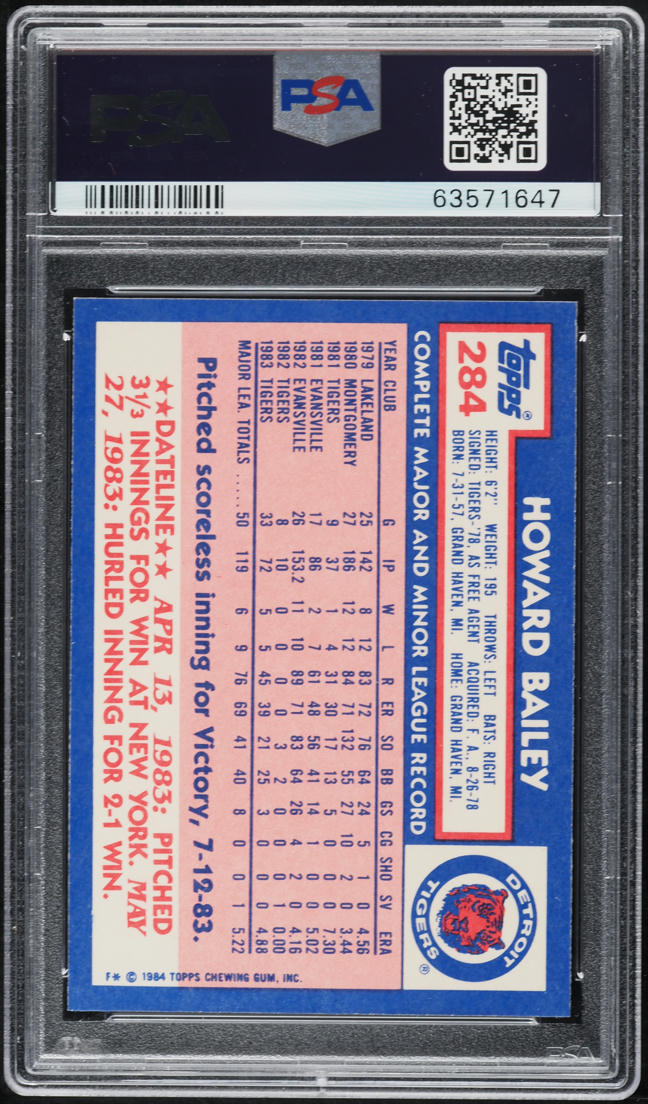 1984 Topps Tiffany Howard Bailey #284 PSA 10 GEM MINT