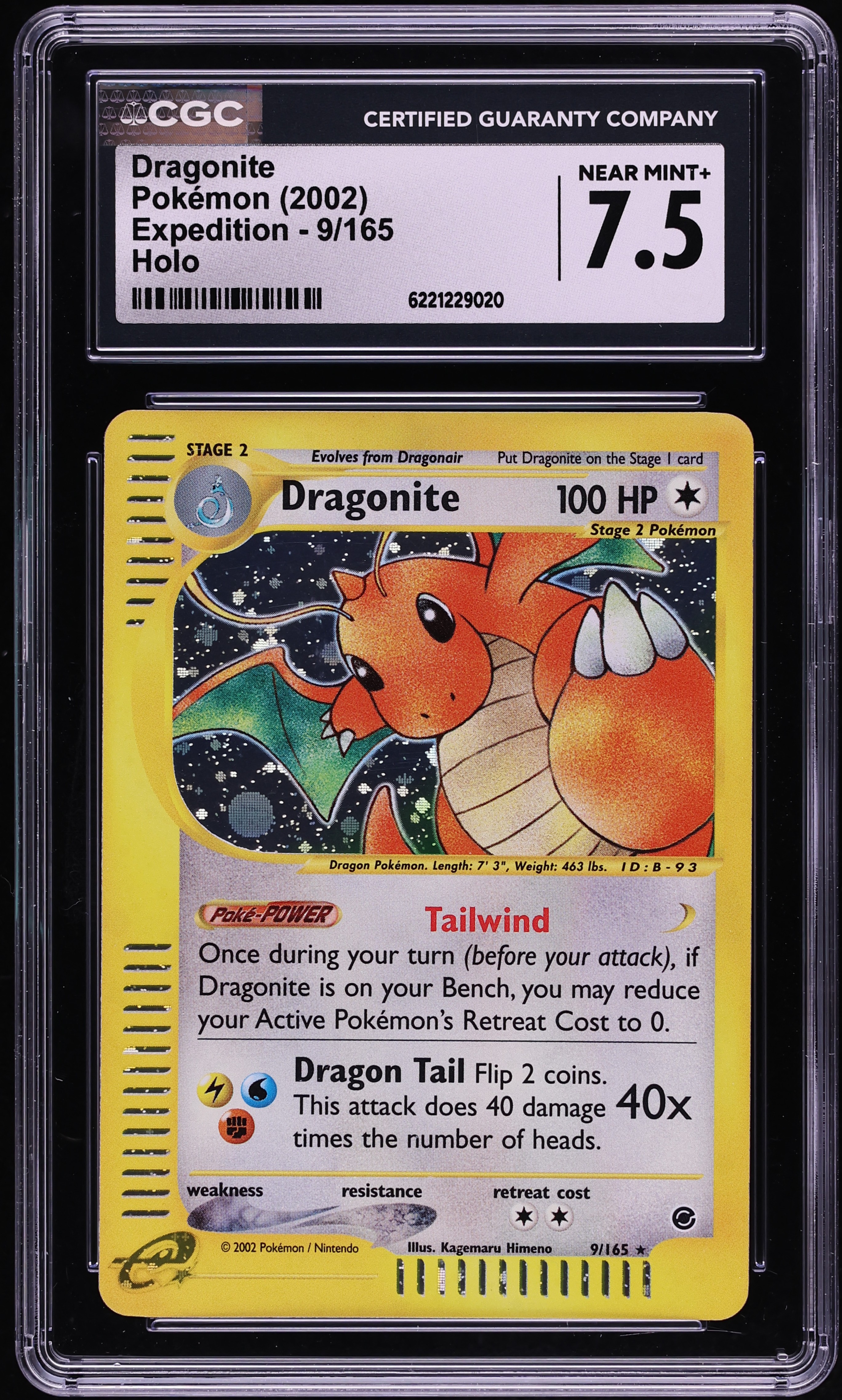 2002 Pokemon Expedition Holo Dragonite #9 CGC 7.5 NRMT+