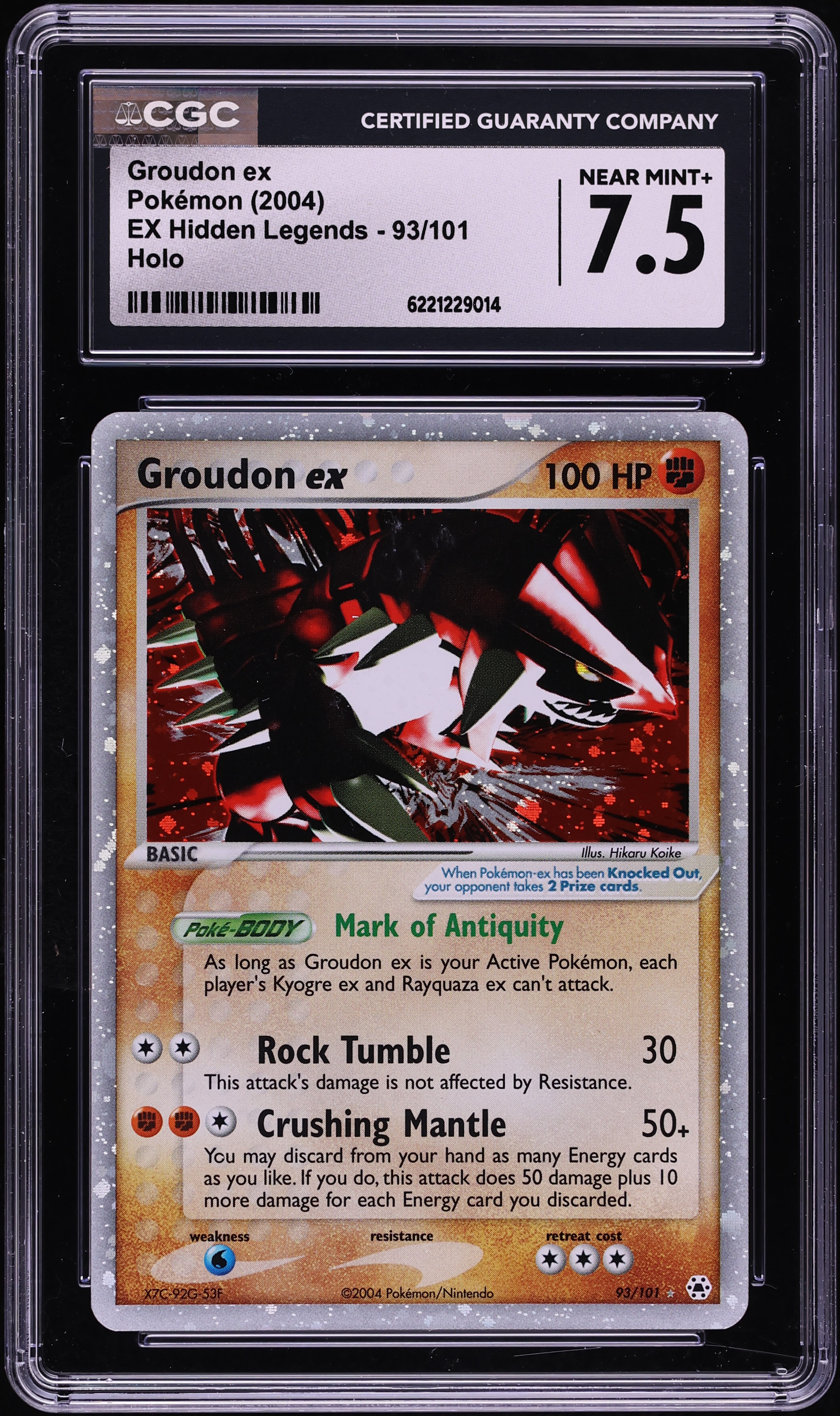 2004 Pokemon EX Hidden Legends Holo Groudon Ex #93 CGC 7.5 NRMT+