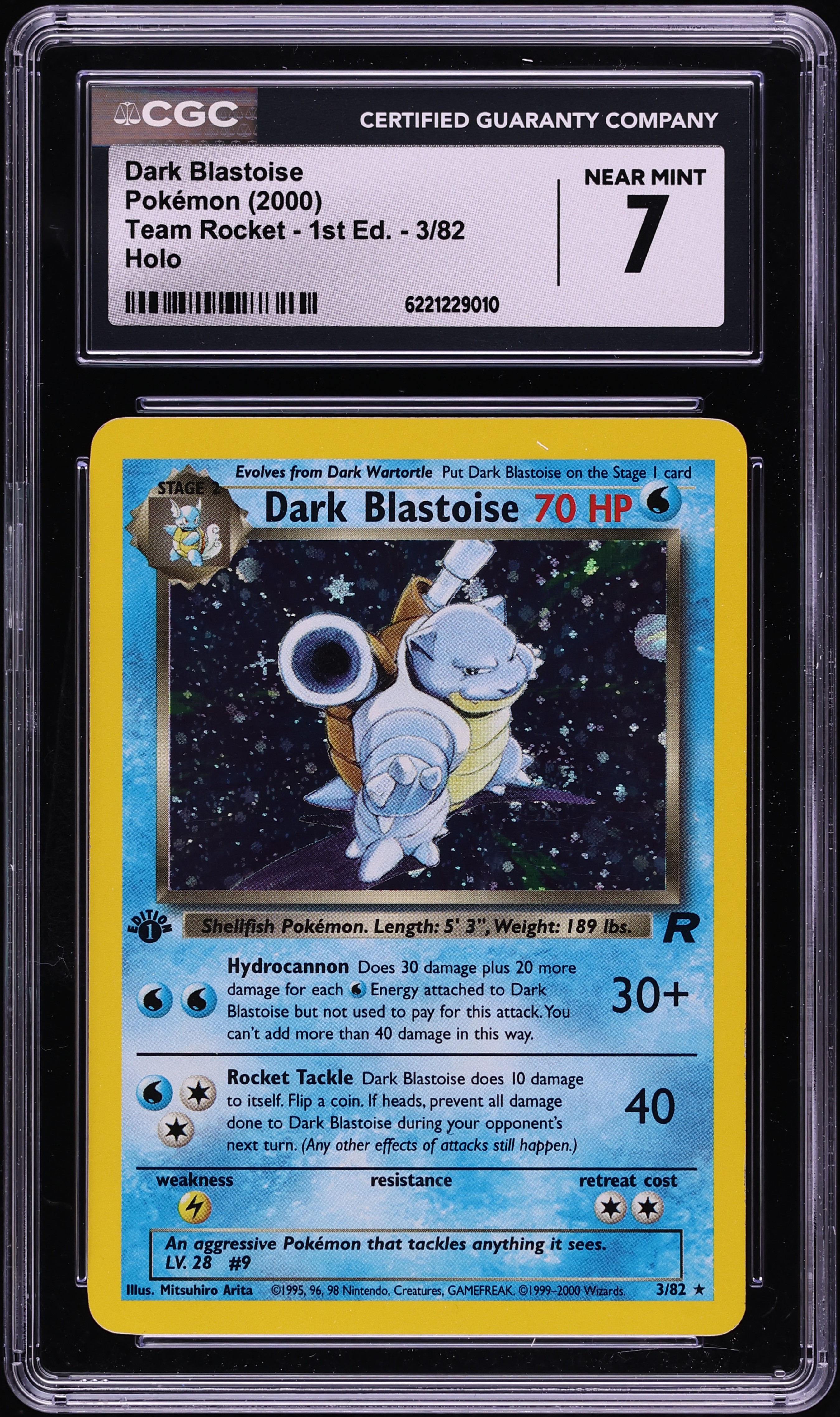 2000 Pokemon Team Rocket 1st Edition Holo Dark Blastoise #3 CGC 7 NRMT