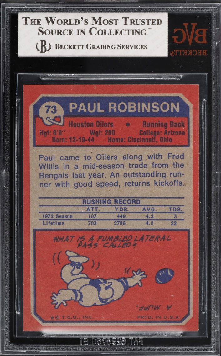 1973 Topps Football Paul Robinson #73 BVG 8 NM-MT