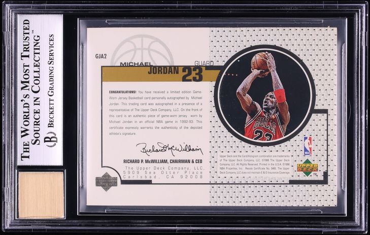 1998 Upper Deck Game Jersey Autographs Gold Michael Jordan PATCH AUTO /23 #GJA2 BGS 9 MINT