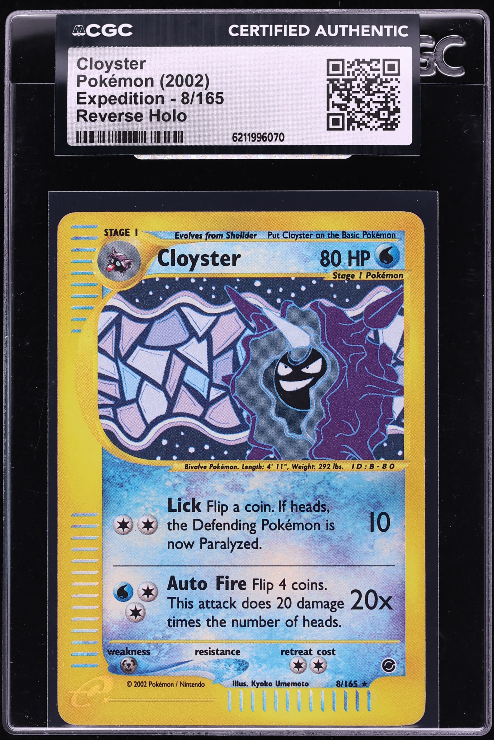 2002 Pokemon Expedition Reverse Holo Cloyster #8 CGC AUTH