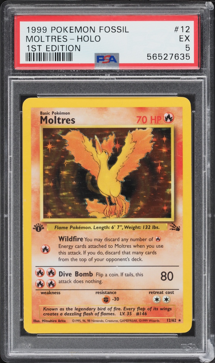 1999 Pokemon Fossil 1st Edition Holo Moltres #12 PSA 5 EX