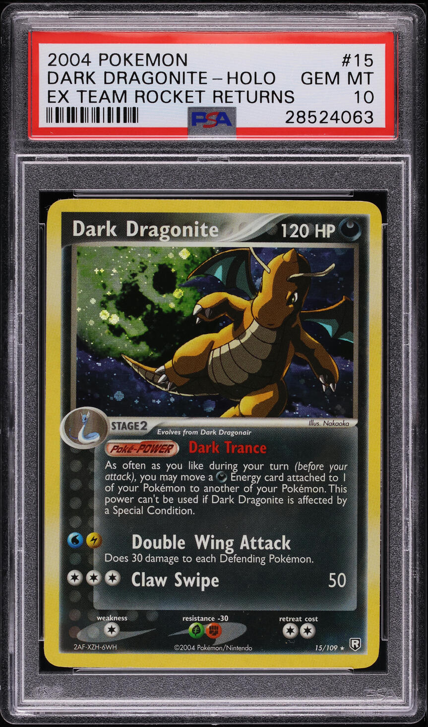 2004 Pokemon EX Team Rocket Returns Holo Dark Dragonite #15 PSA 10 GEM MINT