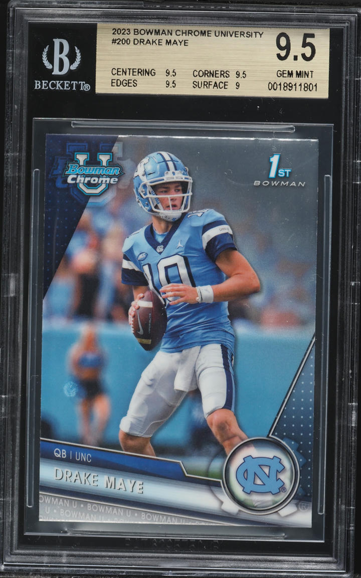 2023 Bowman Chrome University Drake Maye PROSPECT #200 BGS 9.5 GEM MINT