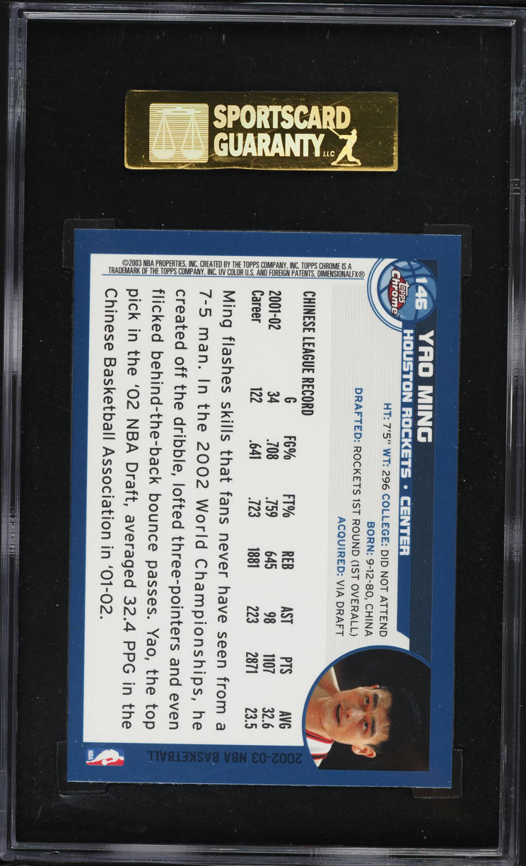 2002 Topps Chrome Yao Ming ROOKIE #146 SGC 10 GEM MINT