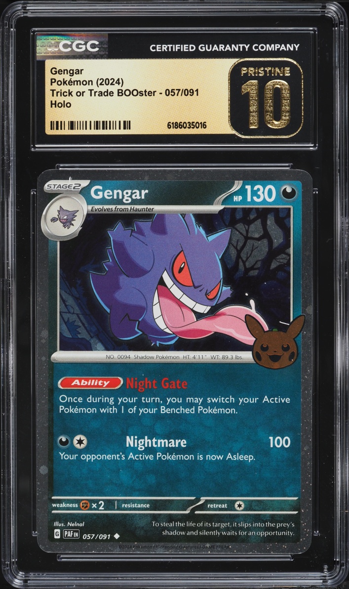 2024 Pokemon Scarlet & Violet Trick Or Trade BOOster Cosmos Holo Gengar #57 CGC 10 PRISTINE