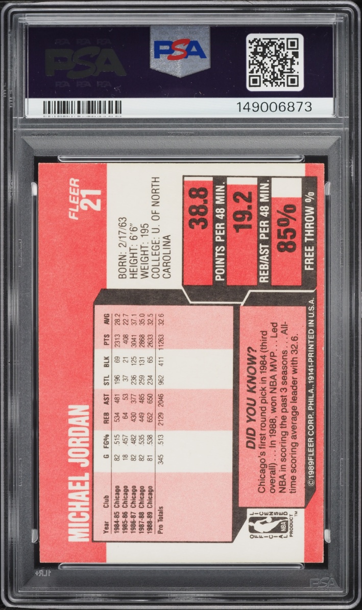 1989 Fleer Basketball Michael Jordan #21 PSA 6 EXMT