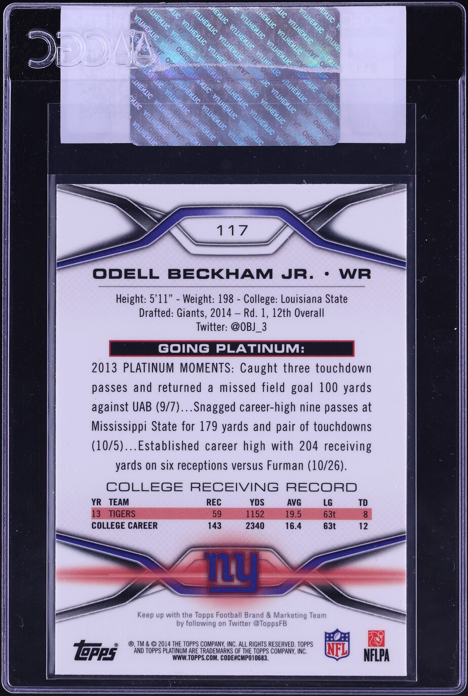 2014 Topps Platinum Odell Beckham Jr. ROOKIE #117 CGC AUTH