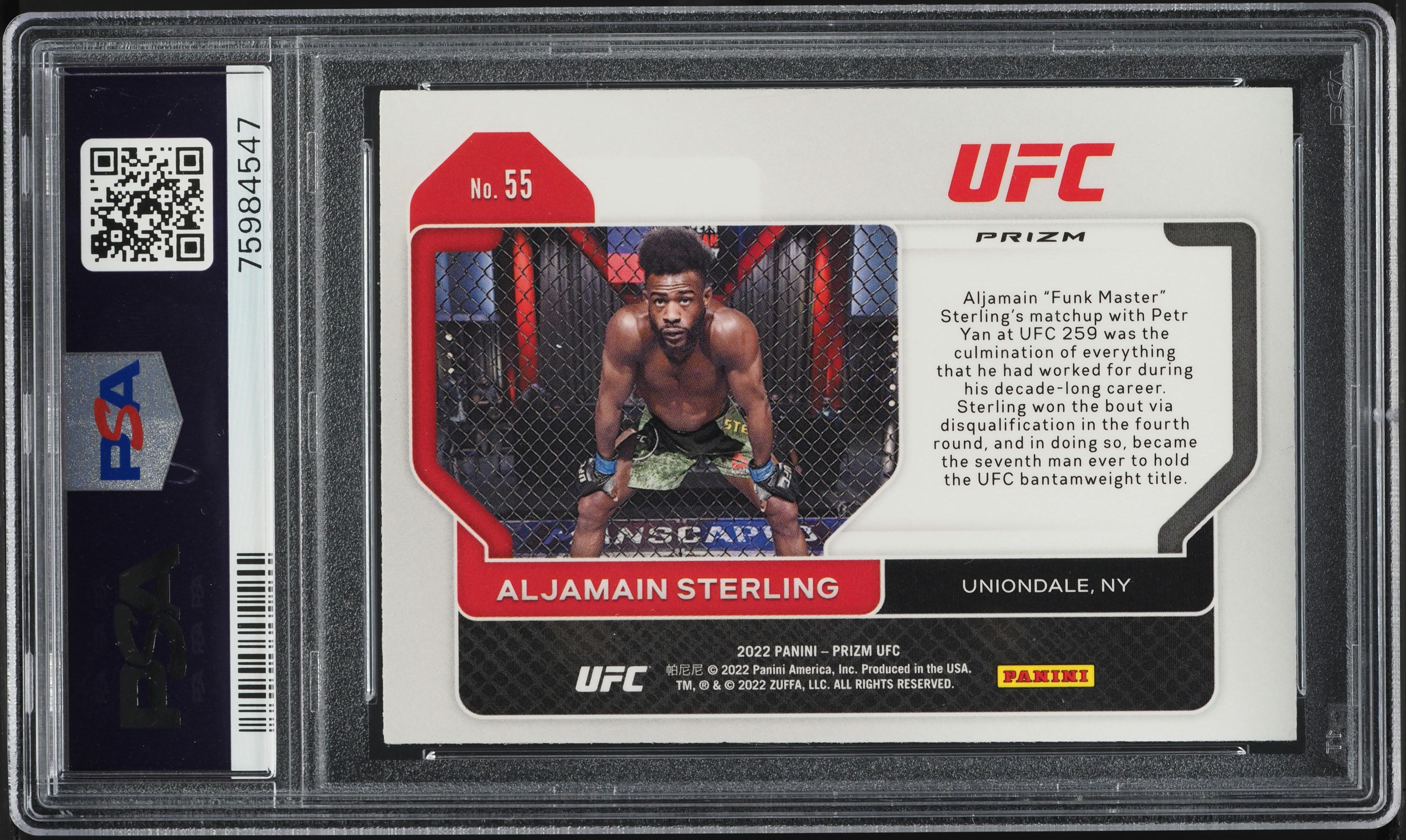 2022 Panini Prizm UFC White Sparkle Aljamain Sterling #55 PSA 10 GEM MINT