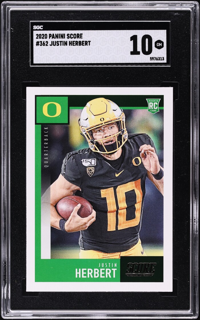 2020 Score Football Justin Herbert ROOKIE #362 SGC 10 GEM MINT