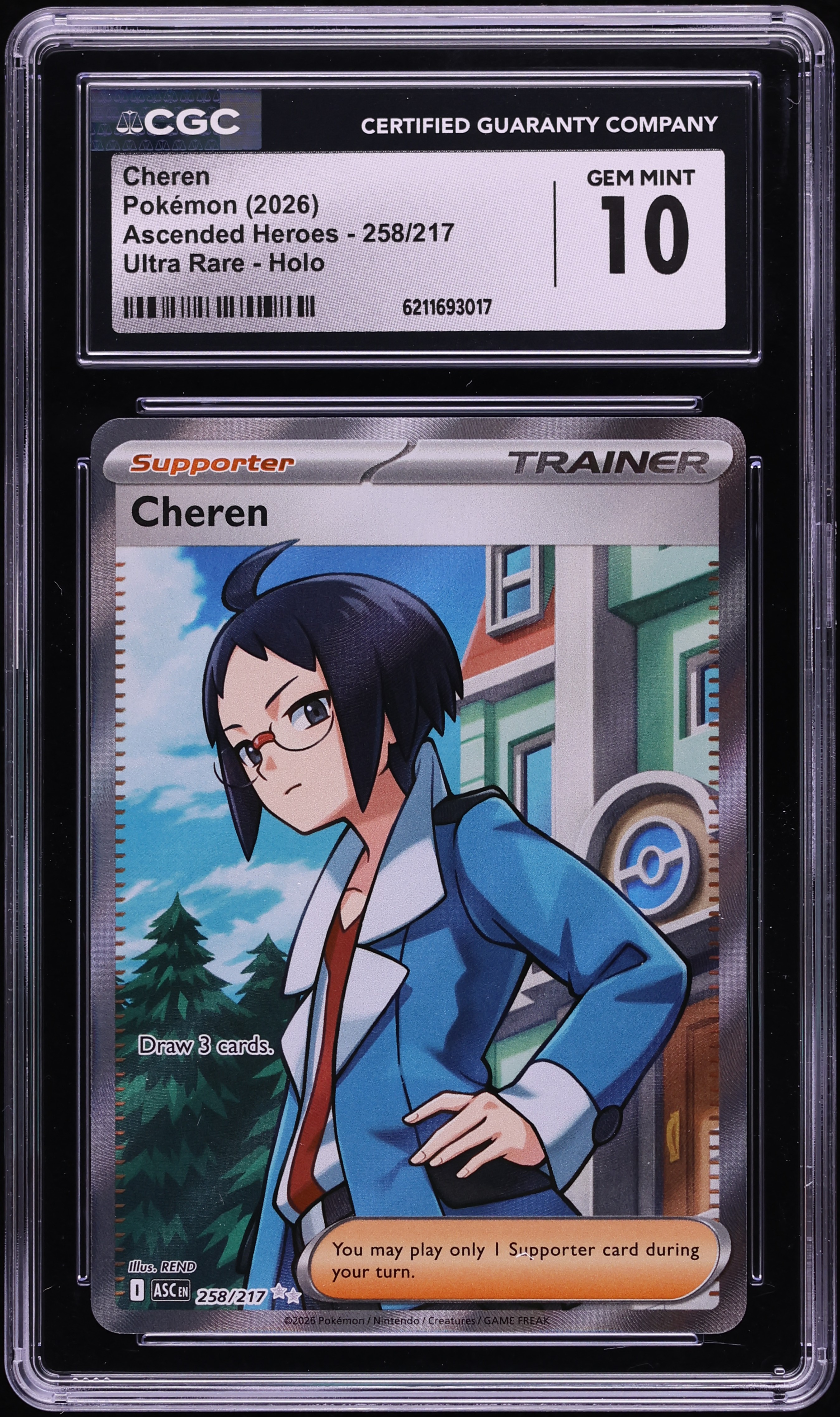 2026 Pokemon Mega Evolution Ascended Heroes Full Art Cheren #258 CGC 10 GEM MINT