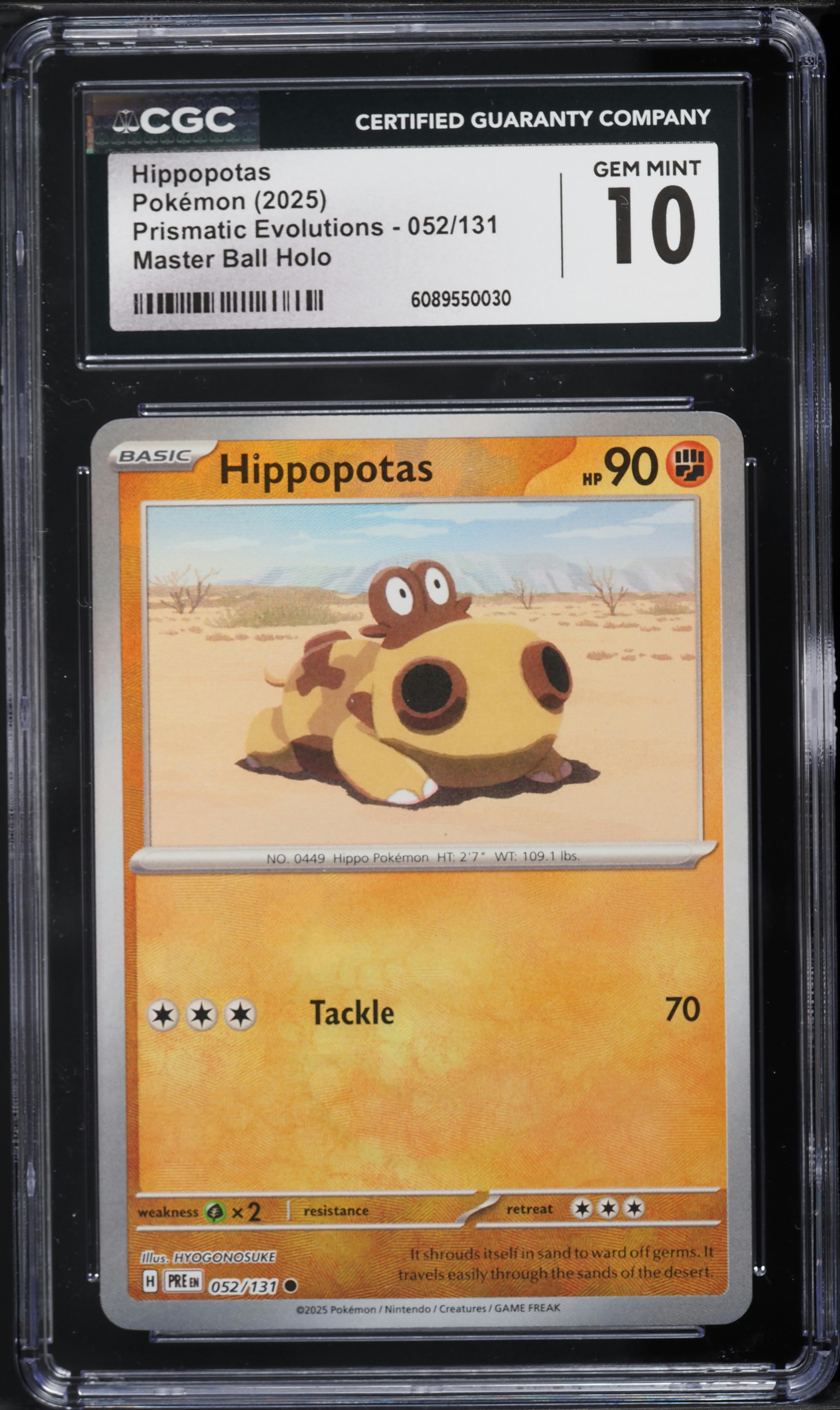 2025 Pokemon Scarlet & Violet Prismatic Evolutions Master Ball Holo Hippopotas #52 CGC 10 GEM