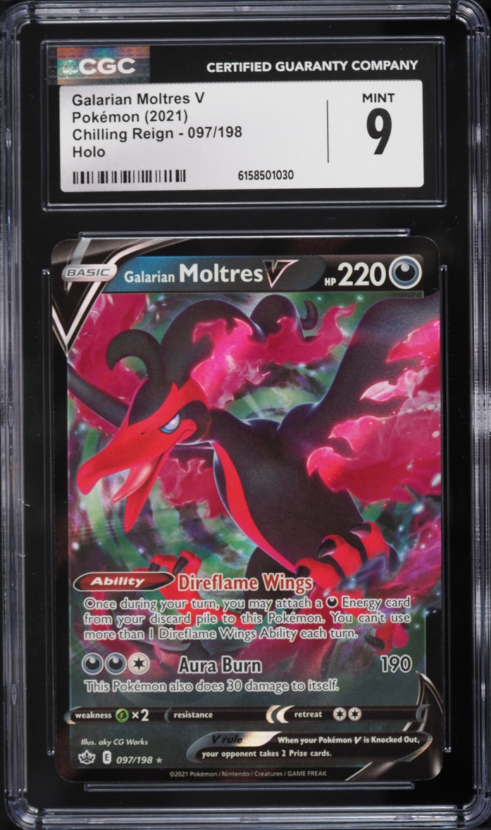 2021 Pokemon Sword & Shield Chilling Reign Holo Galarian Moltres V #97 CGC 9 MINT