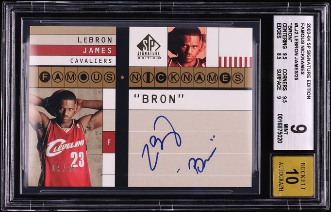 2003 SP Signature Edition Famous Nicknames LeBron James ROOKIE AUTO /25 #FN-LJ2 BGS 9 MINT