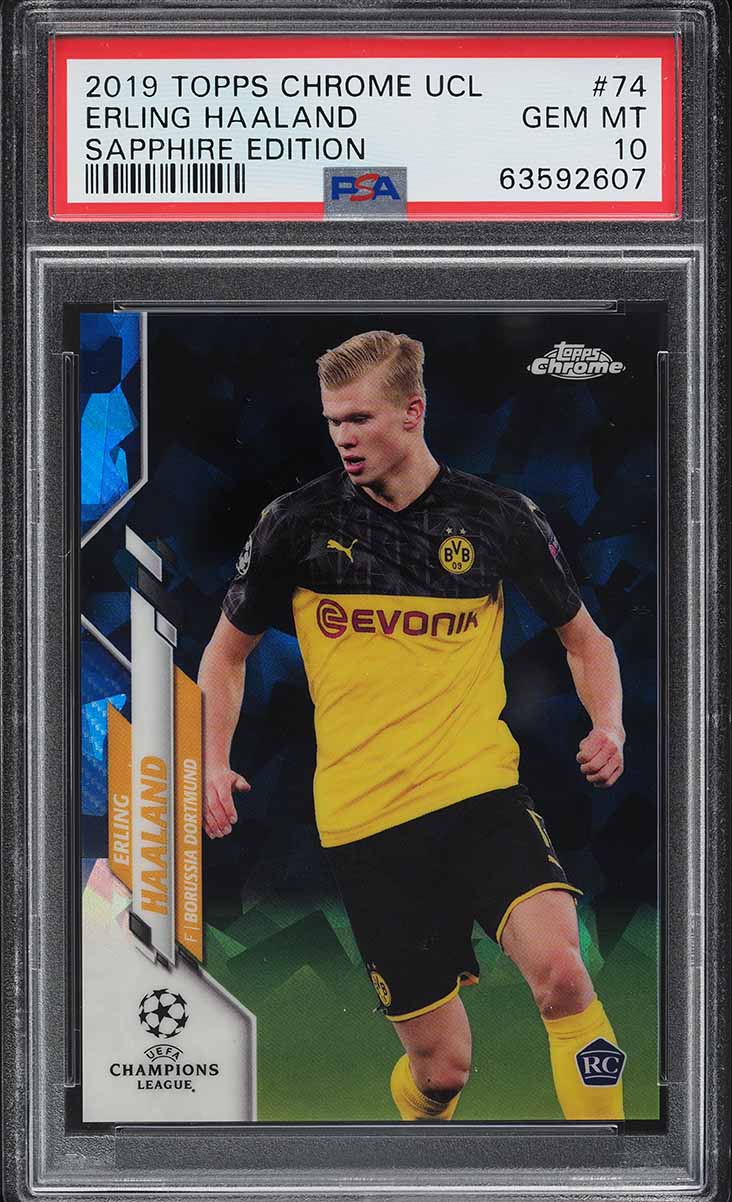 2019 Topps Chrome UEFA Sapphire Erling Haaland ROOKIE #74 PSA 9