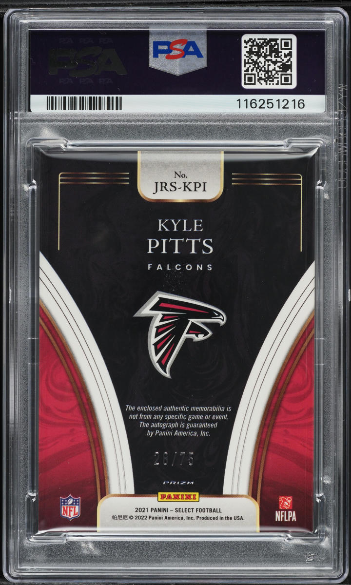 2021 Select Jumbo White Prizm Kyle Pitts ROOKIE PATCH AUTO /75 #JRS-KPI PSA 8