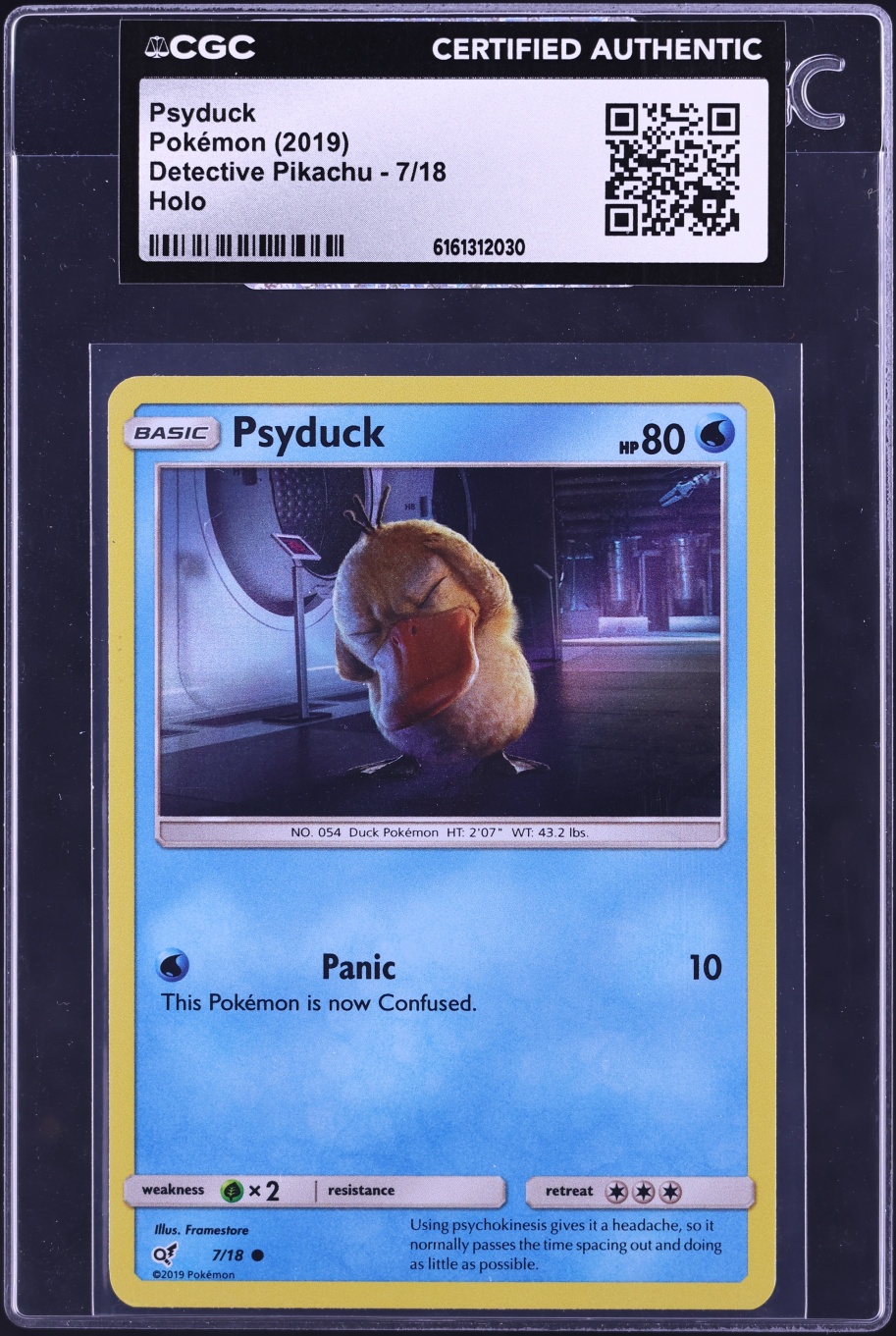 2019 Pokemon Sun & Moon Detective Pikachu Holo Psyduck #7 CGC AUTH