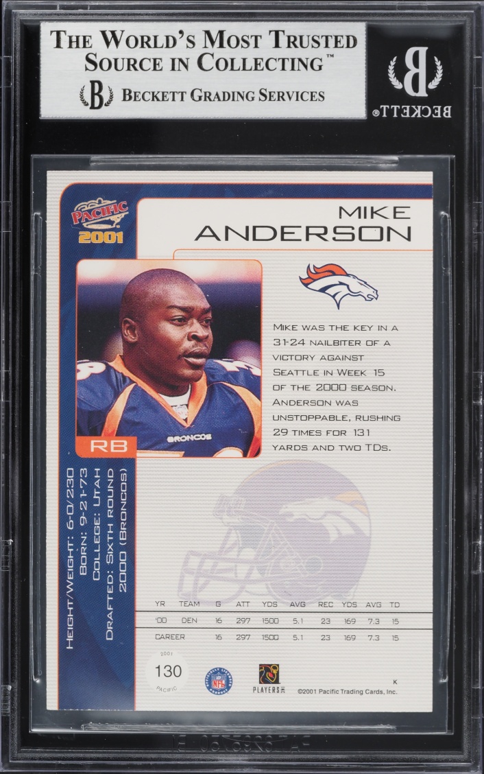 2001 Pacific Retail LTD Mike Anderson /299 #130 BGS 9 MINT