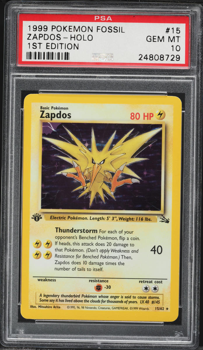 1999 Pokemon Fossil 1st Edition Holo Zapdos #15 PSA 10 GEM MINT