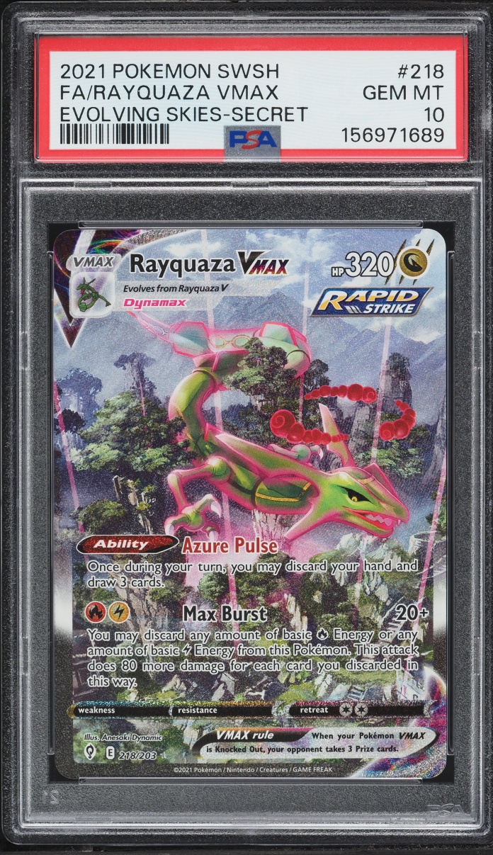 2021 Pokemon Sword & Shield Evolving Skies Alt Art Rayquaza VMAX #218 PSA 10 GEM MINT