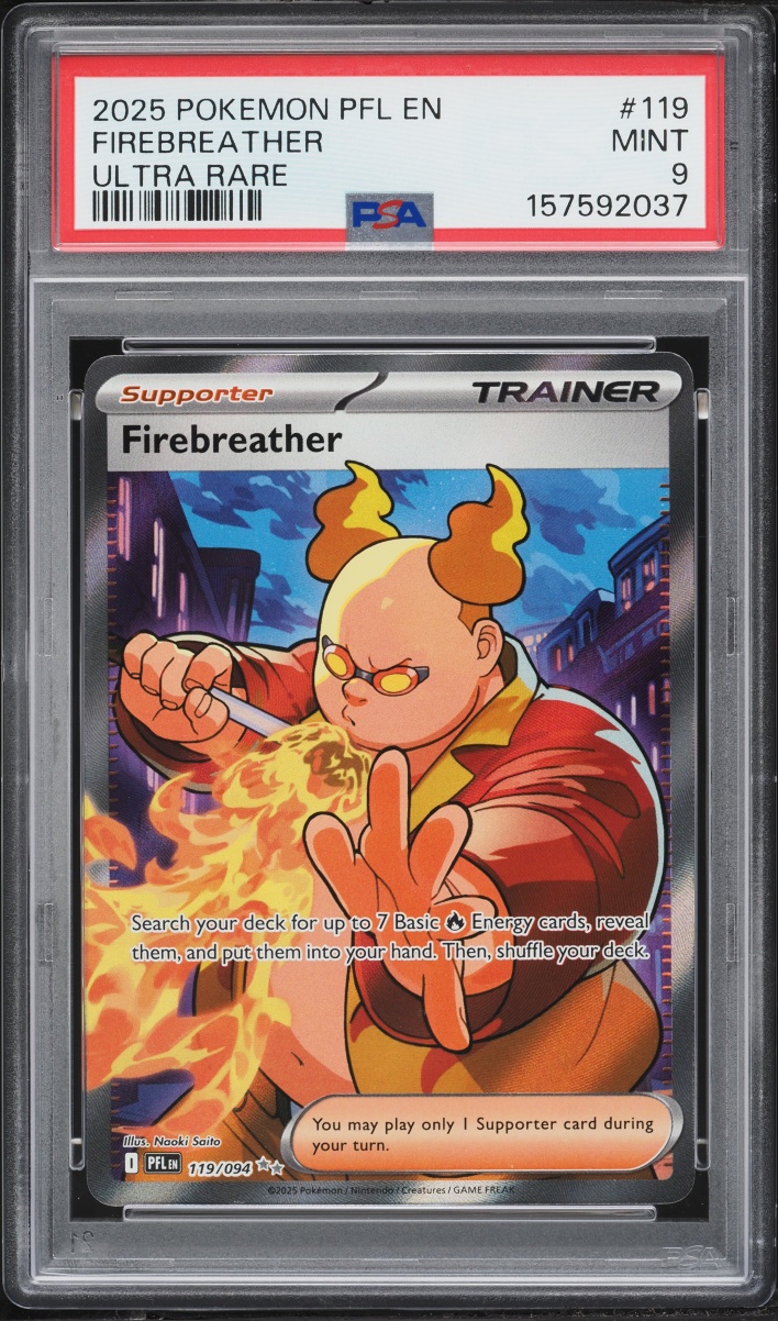 2025 Pokemon Mega Evolutions Phantasmal Flames Full Art Firebreather #119 PSA 9 MINT