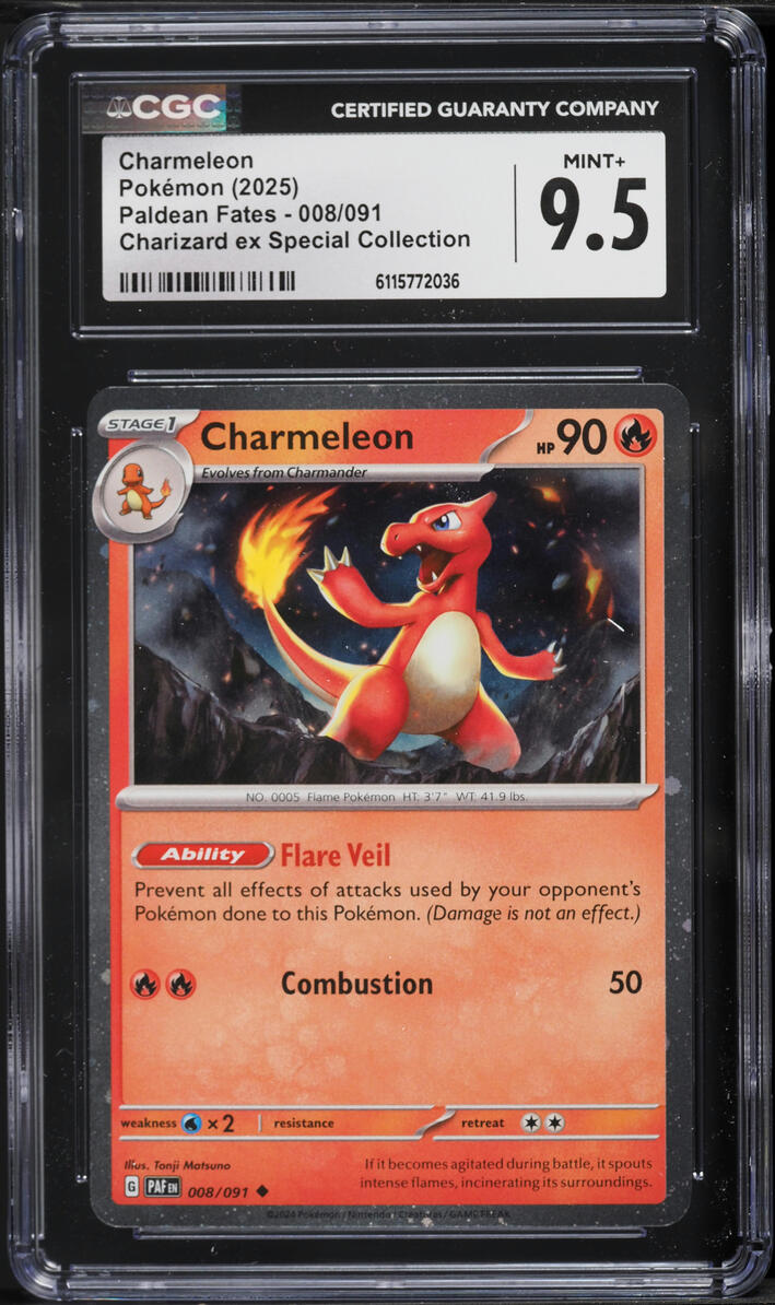 2025 Pokemon Scarlet & Violet Paldean Fates Special Collection Charmeleon #8 CGC 9.5 MINT+
