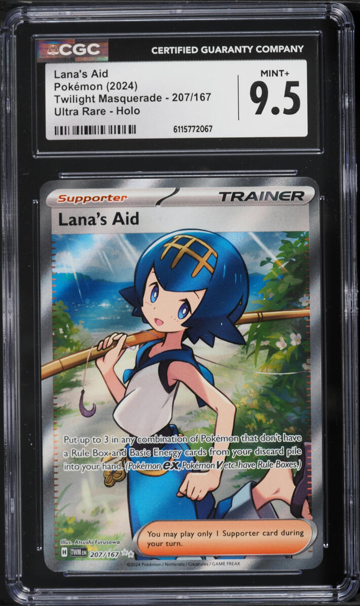 2024 Pokemon Scarlet & Violet Twilight Masquerade Full Art Lana's Aid #207 CGC 9.5 MINT+