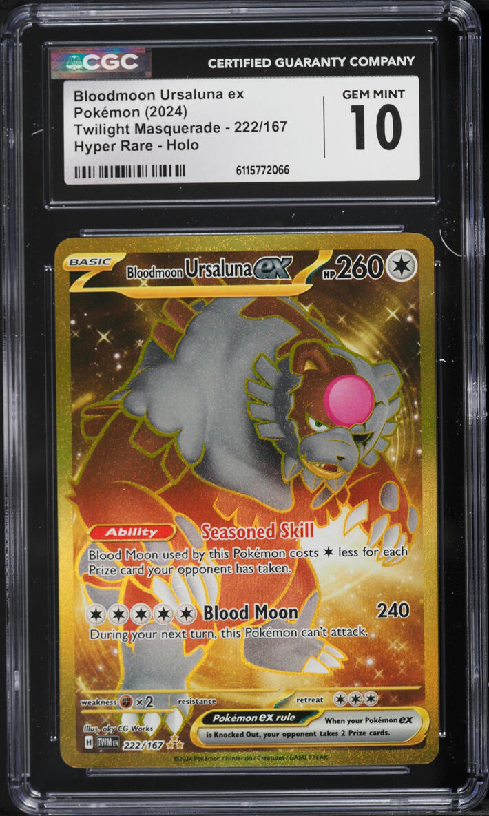 2024 Pokemon Scarlet & Violet Twilight Masquerade Gold Rare Bloodmoon Ursaluna ex #222 CGC 10