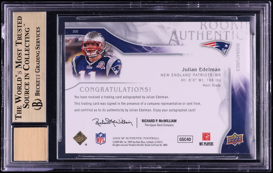 2009 SP Authentic Julian Edelman ROOKIE AUTO #305 BGS 9.5 GEM MINT