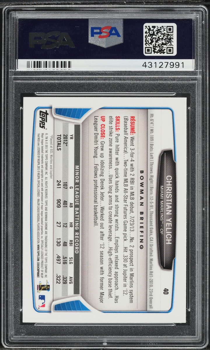 2013 Bowman Chrome Draft Christian Yelich ROOKIE #40 PSA 10 GEM MINT
