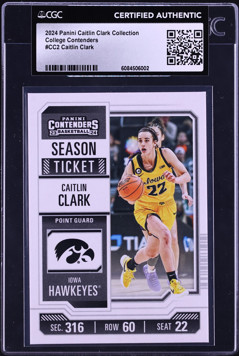 2024 Panini Contenders Collection College Caitlin Clark ROOKIE #CC2 CGC AUTH