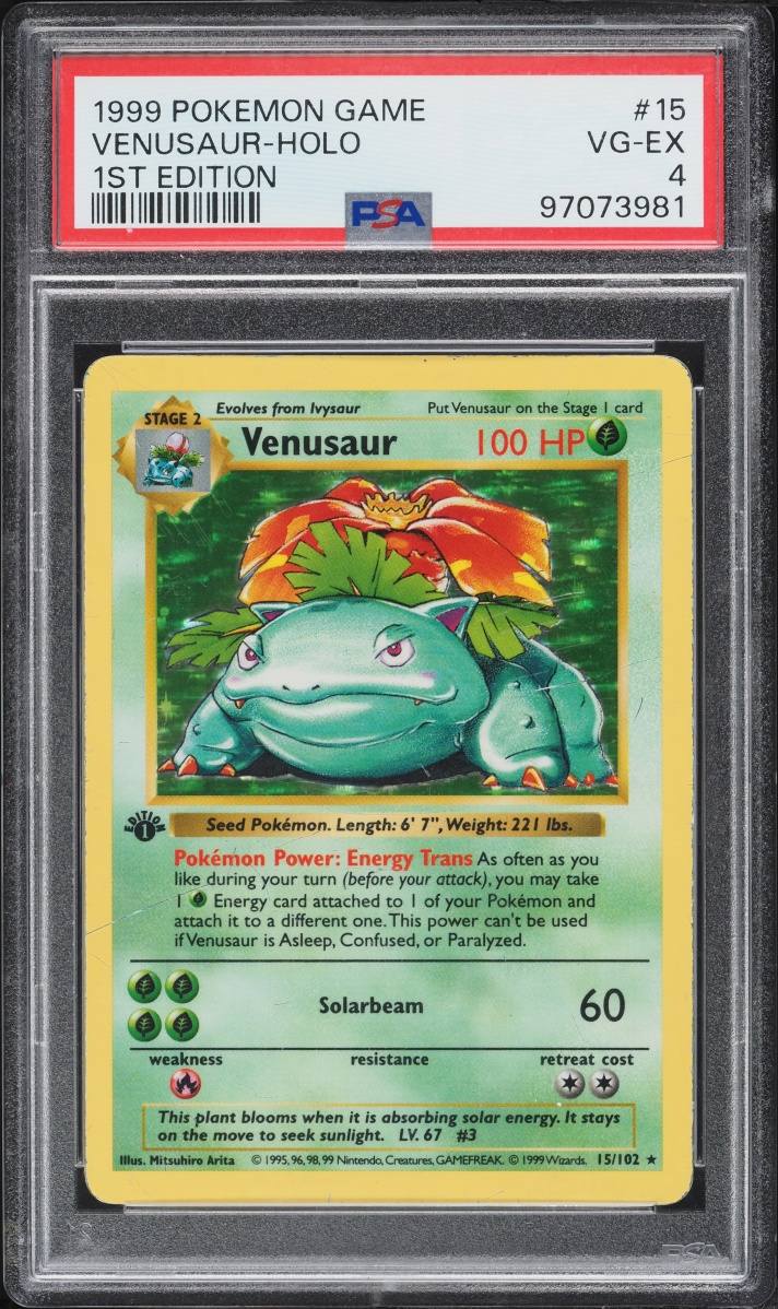 1999 Pokemon Base Set Shadowless 1st Edition Holo Venusaur #15 PSA 4 VGEX