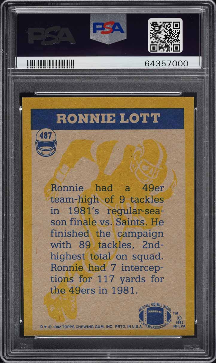 1982 Topps Football Ronnie Lott ROOKIE, IN ACTION #487 PSA 5 EX