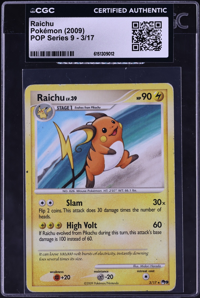 2009 Pokemon POP Series 9 Raichu #3 CGC AUTH
