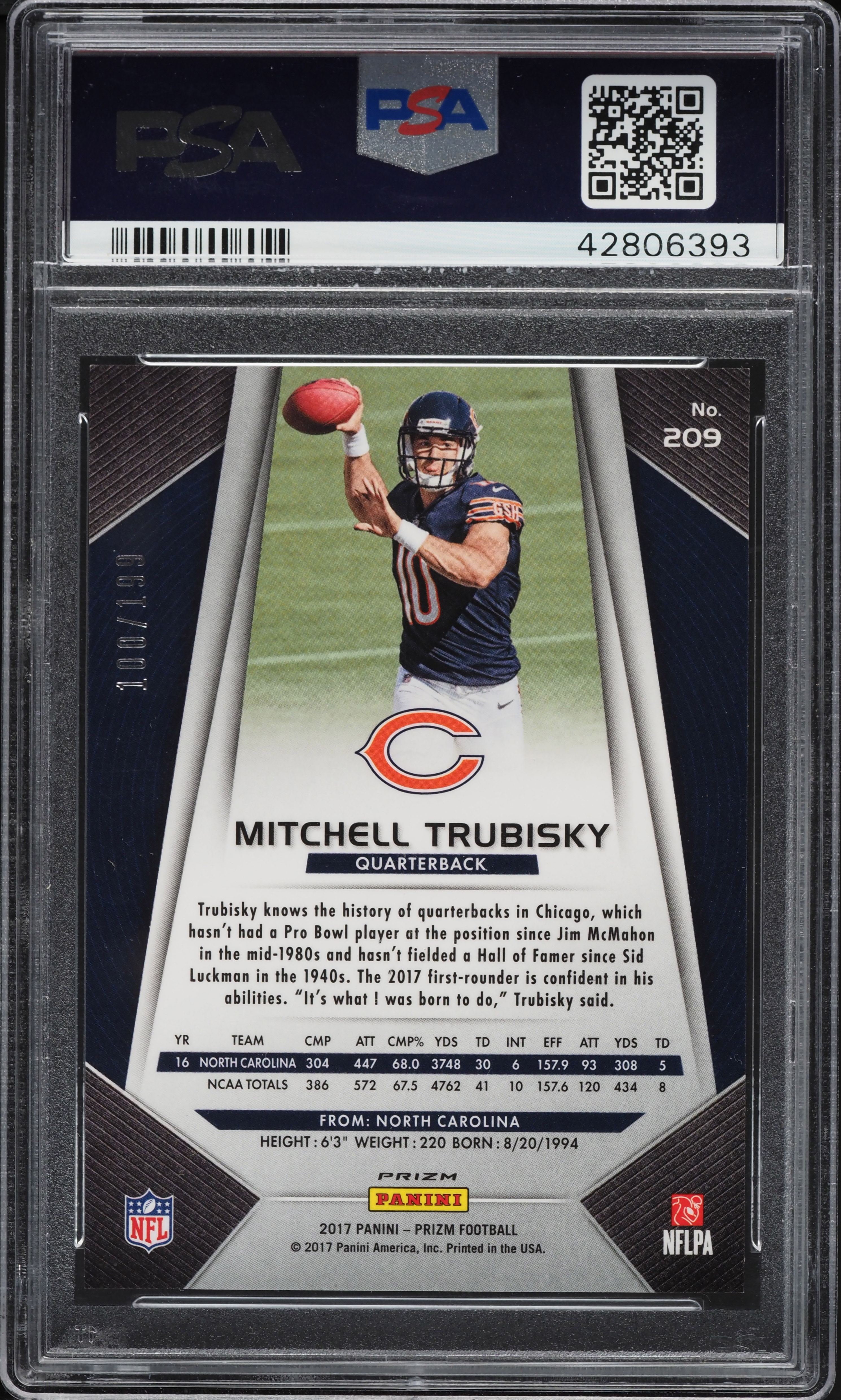 2017 Panini Prizm Light Blue Mitchell Trubisky ROOKIE /199 #209
