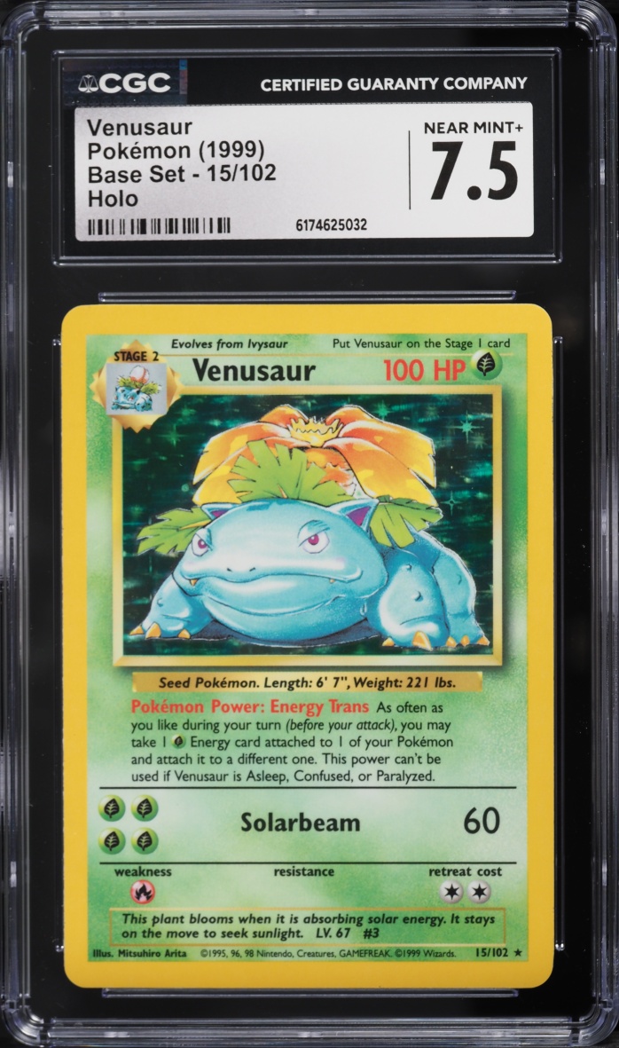 1999 Pokemon Base Set Holo Venusaur #15 CGC 7.5 Nrmt+