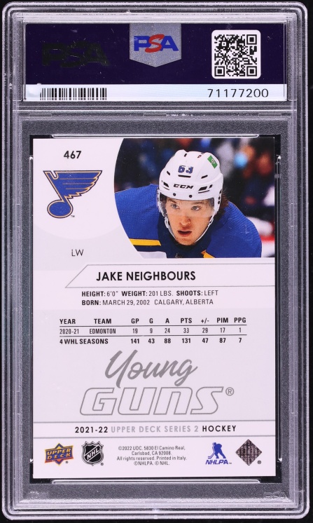 2021 Upper Deck Young Guns Jake Neighbours ROOKIE #467 PSA 9 MINT