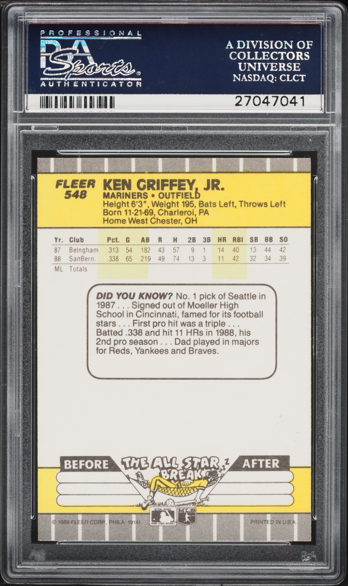 1989 Fleer Ken Griffey Jr. ROOKIE #548 PSA 9 MINT