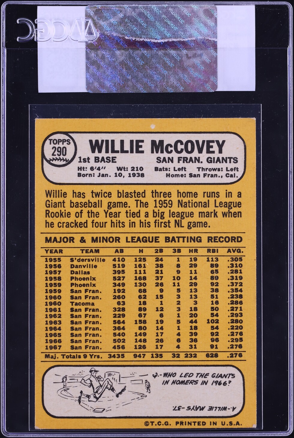 1968 Topps Willie McCovey #290 CGC AUTH