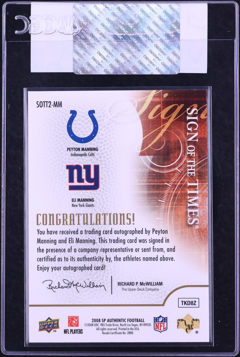 2008 SP Authentic Sign Of The Times Duals Peyton Manning Eli Manning AUTO /20 #SOTT2MM CGC AUTH - Photo 2