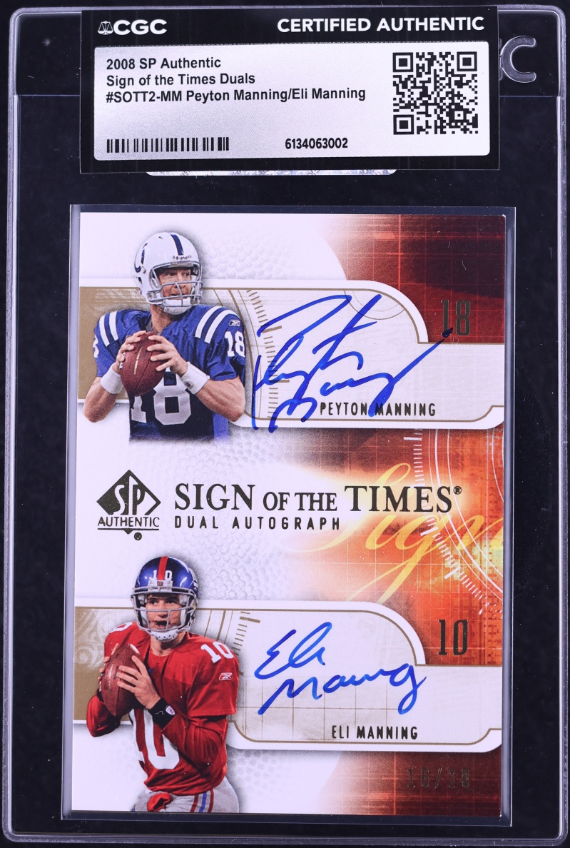 2008 SP Authentic Sign Of The Times Duals Peyton Manning Eli Manning AUTO /20 #SOTT2MM CGC AUTH - Photo 1