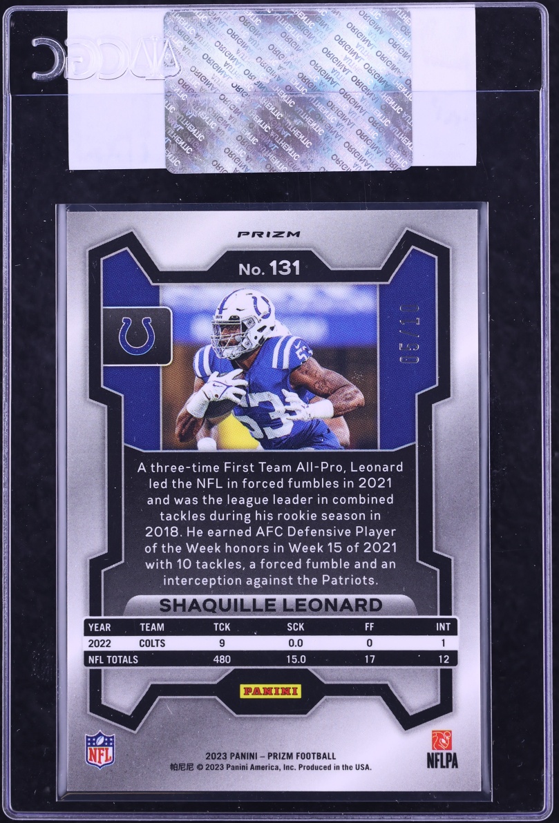 2023 Panini Prizm Gold Shaquille Leonard /10 #131 CGC AUTH - Photo 2