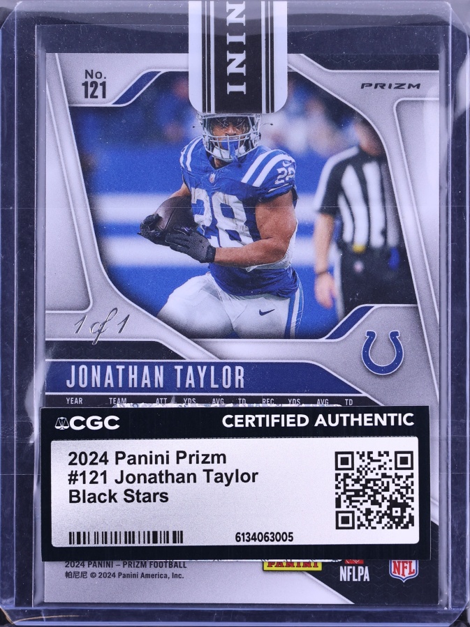 2024 Panini Prizm Black Stars Jonathan Taylor 1/1 #121 CGC AUTH - Photo 2