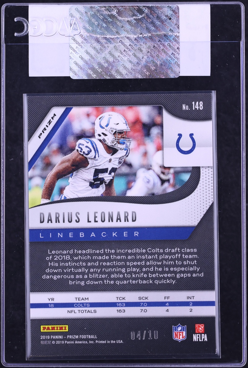 2019 Panini Prizm Gold Darius Leonard /10 #148 CGC AUTH - Photo 2