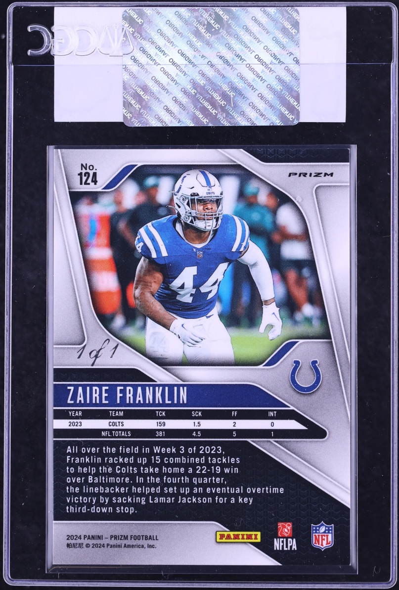 2024 Panini Prizm Choice Nebula Zaire Franklin ROOKIE 1/1 #124 CGC AUTH - Photo 2